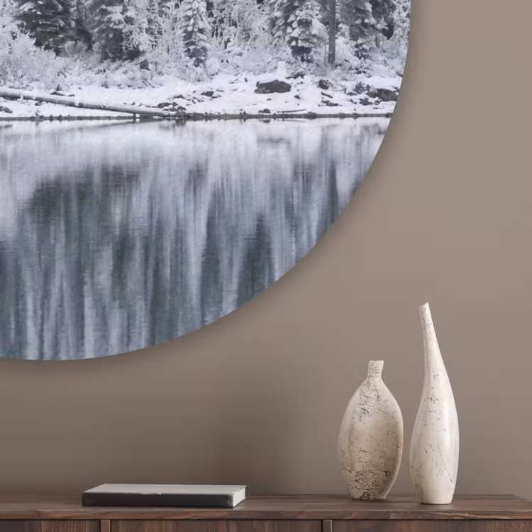 Bos - Reflectie - Meer - Winter - Serene Akoestische PET Vilt - Rond klein -sfeer5_closeup