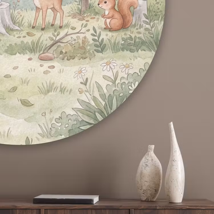 Bos - Dieren - Groen Akoestische PET Vilt - Rond klein -sfeer5_closeup