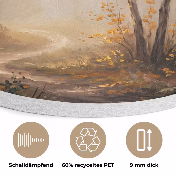 Bospad - Herfstbladeren - Natuur - Schilderachtig - Oranje Akoestische PET Vilt - Rond klein -closeup_DE