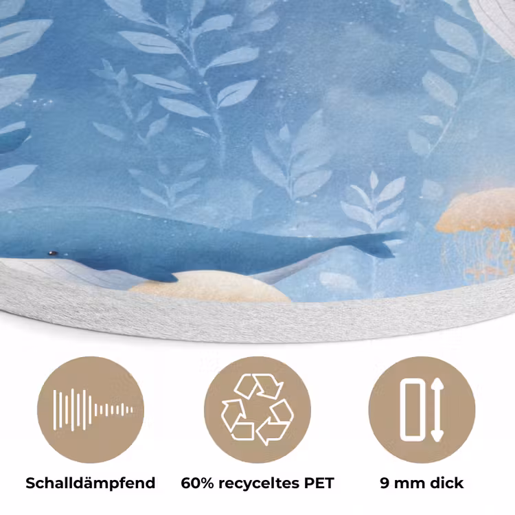 Walvissen - Oceaan - Blauw Akoestische PET Vilt - Rond klein 838 -closeup_DE