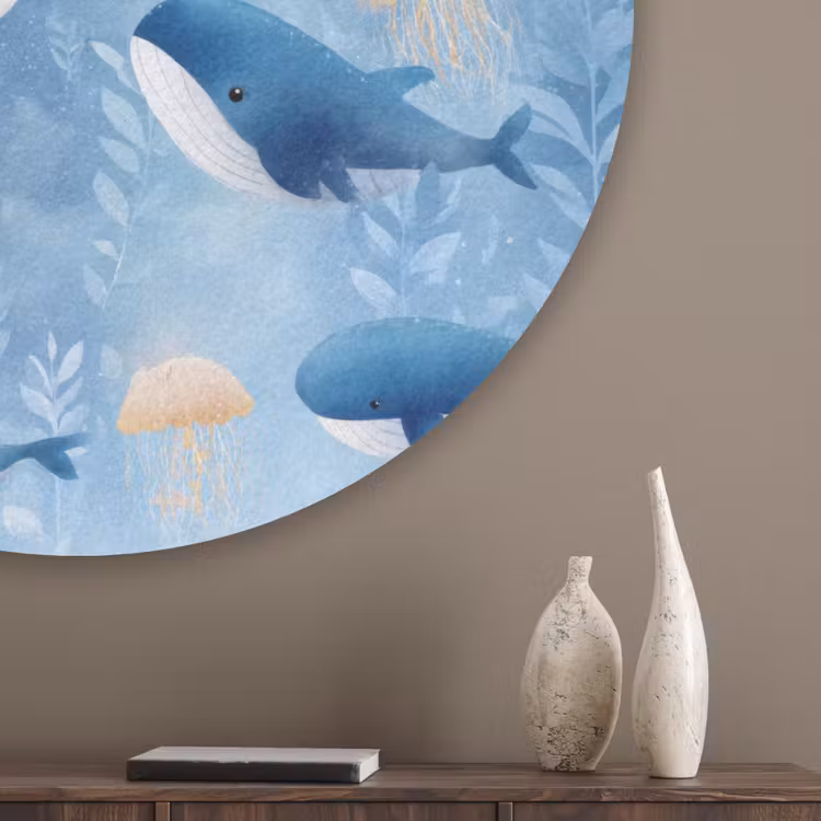 Walvissen - Oceaan - Blauw Akoestische PET Vilt - Rond klein 838 -sfeer5_closeup