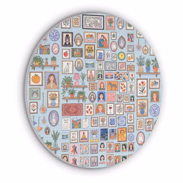 Wanddecoratie - Collectie - Huis - Illustratief - Kleurrijk Akoestische PET Vilt - Rond klein -3d