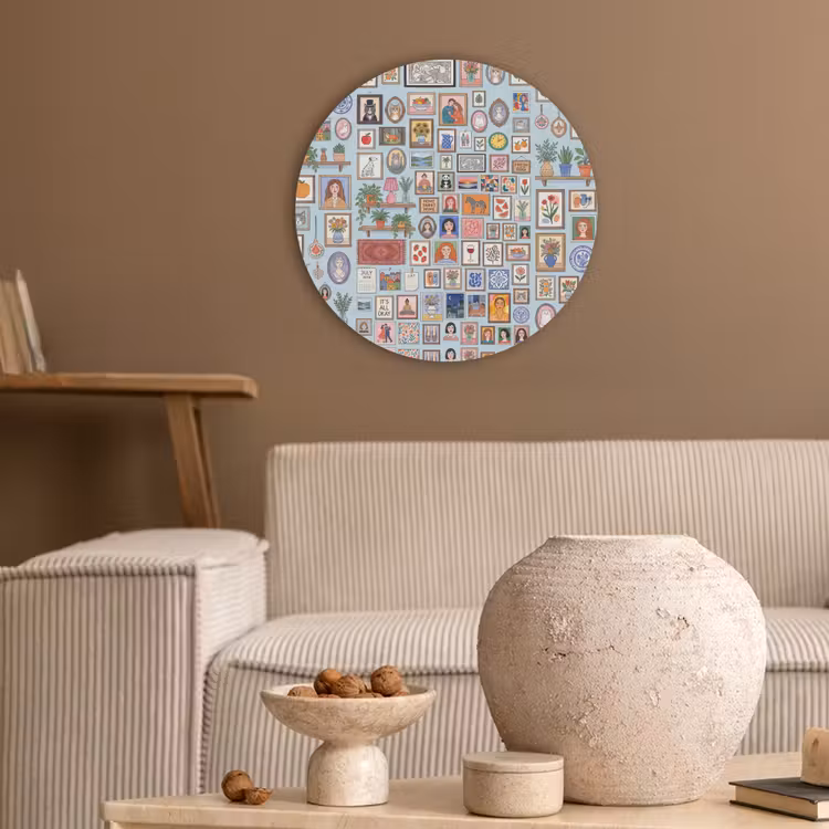 Wanddecoratie - Collectie - Huis - Illustratief - Kleurrijk Akoestische PET Vilt - Rond klein -sfeer1
