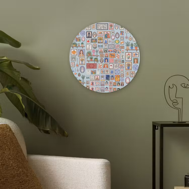 Wanddecoratie - Collectie - Huis - Illustratief - Kleurrijk Akoestische PET Vilt - Rond klein -sfeer2