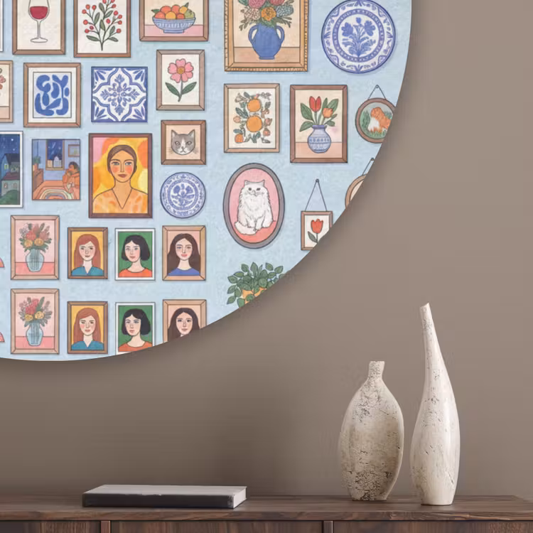 Wanddecoratie - Collectie - Huis - Illustratief - Kleurrijk Akoestische PET Vilt - Rond klein -sfeer5_closeup