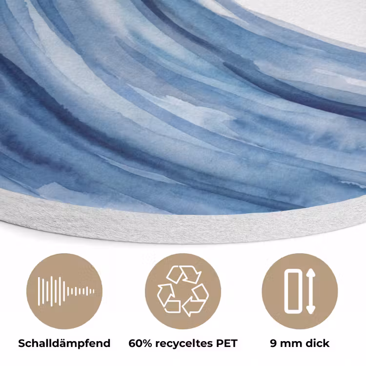 Water - Beweging - Natuur - Modern - Blauw Akoestische PET Vilt - Rond klein -closeup_DE