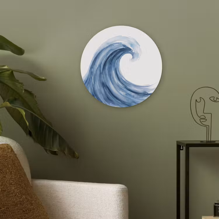 Water - Beweging - Natuur - Modern - Blauw Akoestische PET Vilt - Rond klein -sfeer2