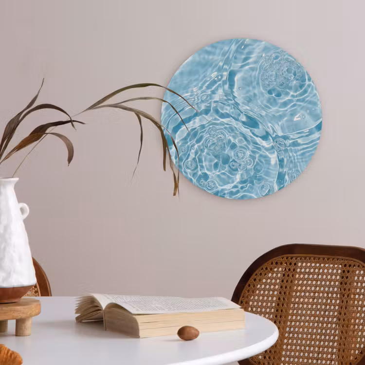 Water - Blauw - bubbels Akoestische PET Vilt - Rond klein -sfeer3