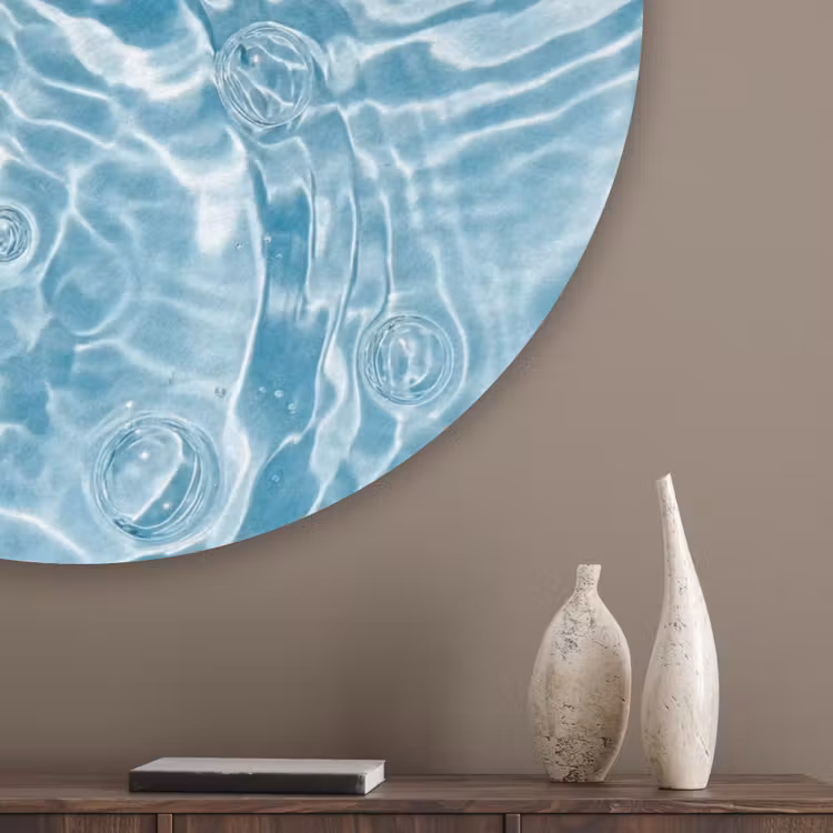 Water - Blauw - bubbels Akoestische PET Vilt - Rond klein -sfeer5_closeup