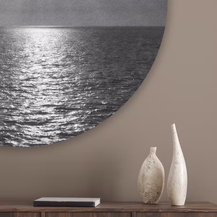 Water - Boot - Lucht - Natuur - Zwart-wit Akoestische PET Vilt - Rond klein -sfeer5_closeup