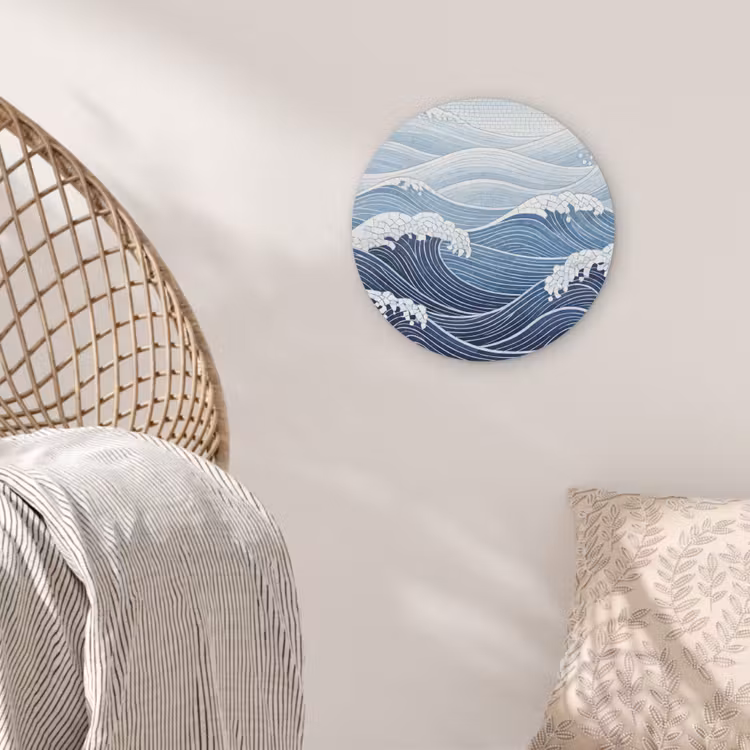 Water - Mozaïek - Landschap - Modern - Blauw Akoestische PET Vilt - Rond klein -sfeer4