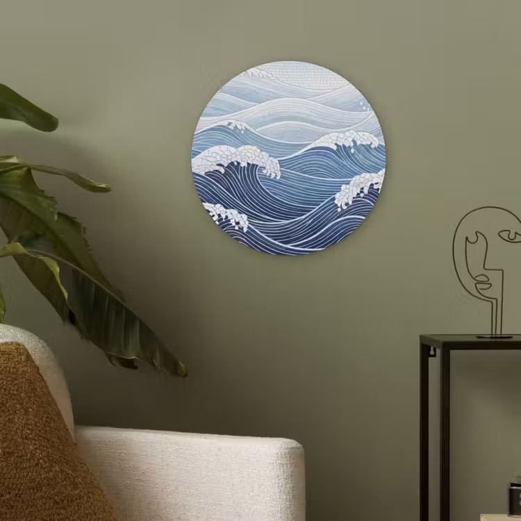 Water - Mozaïek - Landschap - Modern - Blauw Akoestische PET Vilt - Rond klein -sfeer2