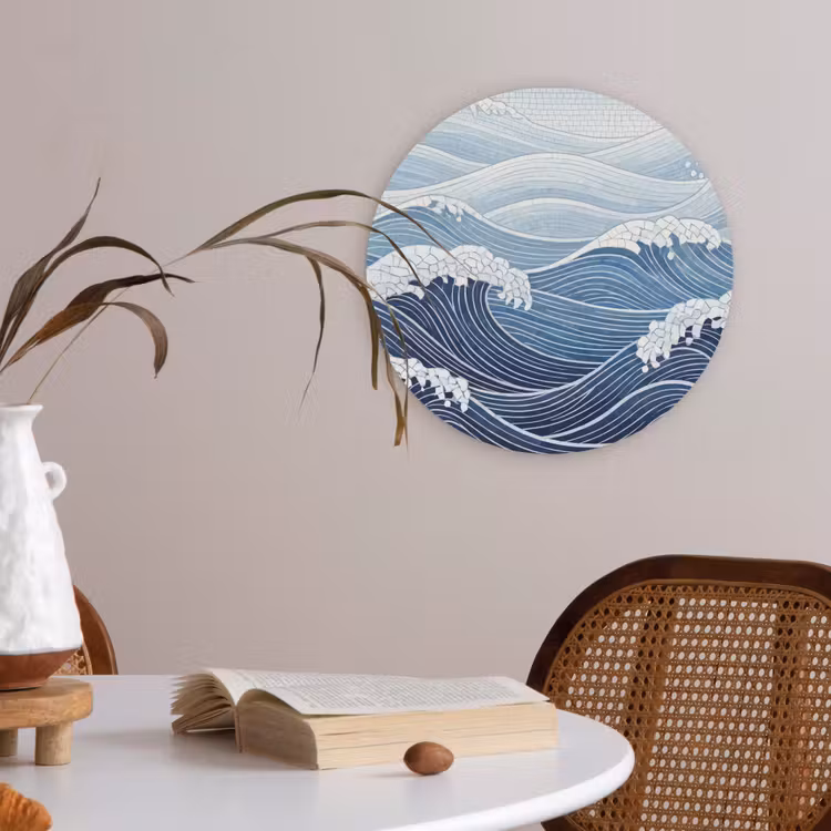 Water - Mozaïek - Landschap - Modern - Blauw Akoestische PET Vilt - Rond klein -sfeer3
