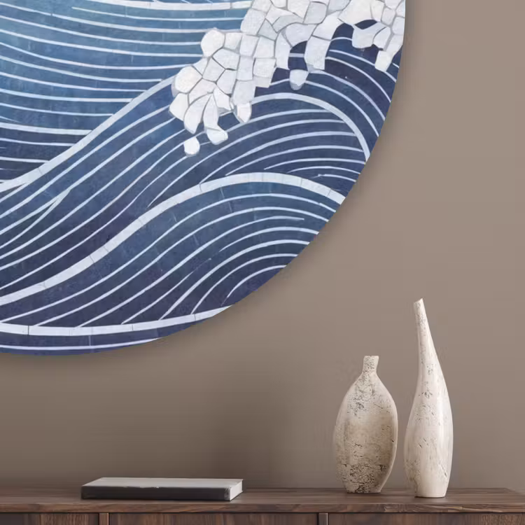 Water - Mozaïek - Landschap - Modern - Blauw Akoestische PET Vilt - Rond klein -sfeer5_closeup