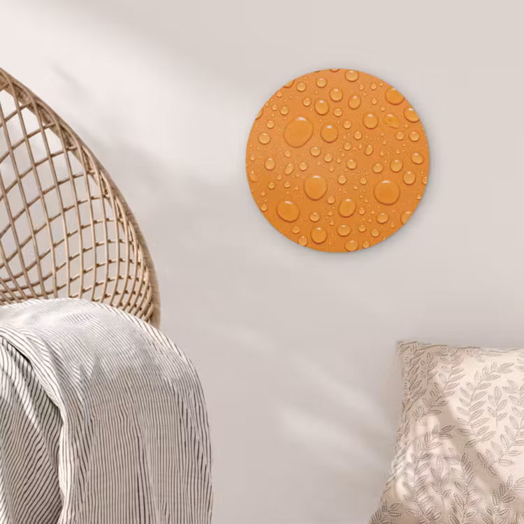Water - Druppels - Oranje Akoestische PET Vilt - Rond klein -sfeer4
