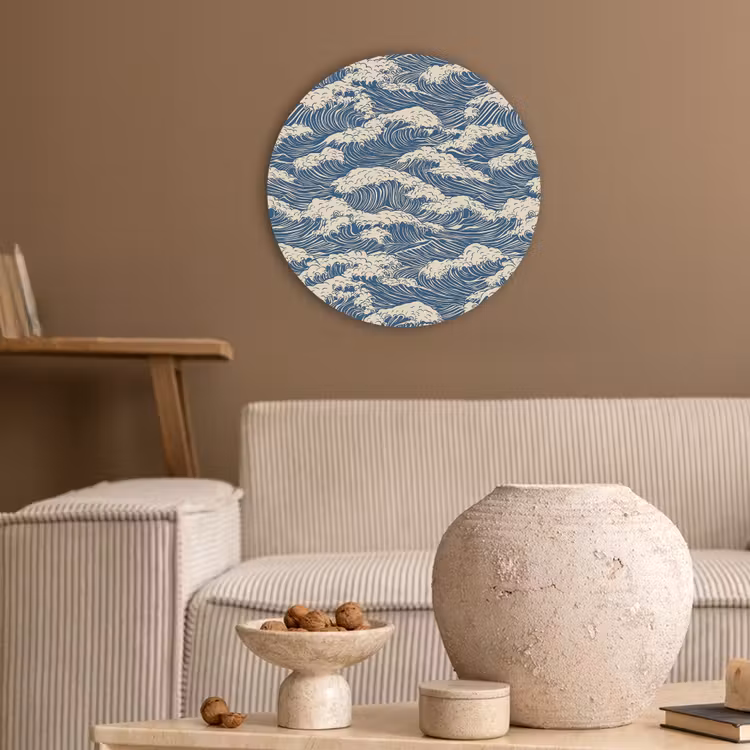 Golven - Klassiek - Blauw Akoestische PET Vilt - Rond klein 838 -sfeer1