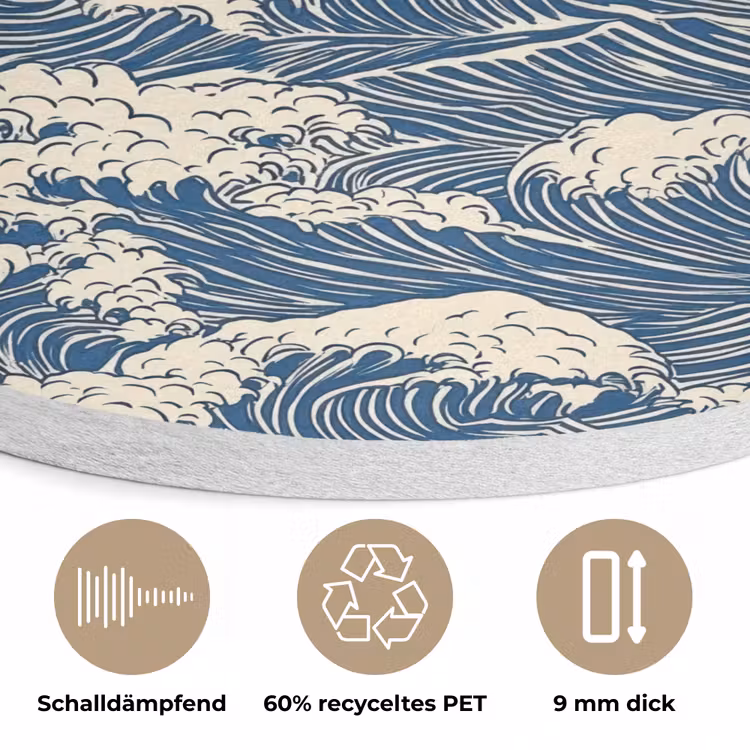 Golven - Klassiek - Blauw Akoestische PET Vilt - Rond klein 838 -closeup_DE