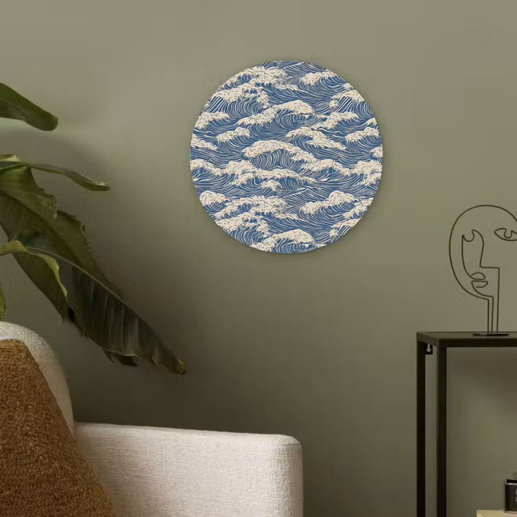 Golven - Klassiek - Blauw Akoestische PET Vilt - Rond klein 838 -sfeer2