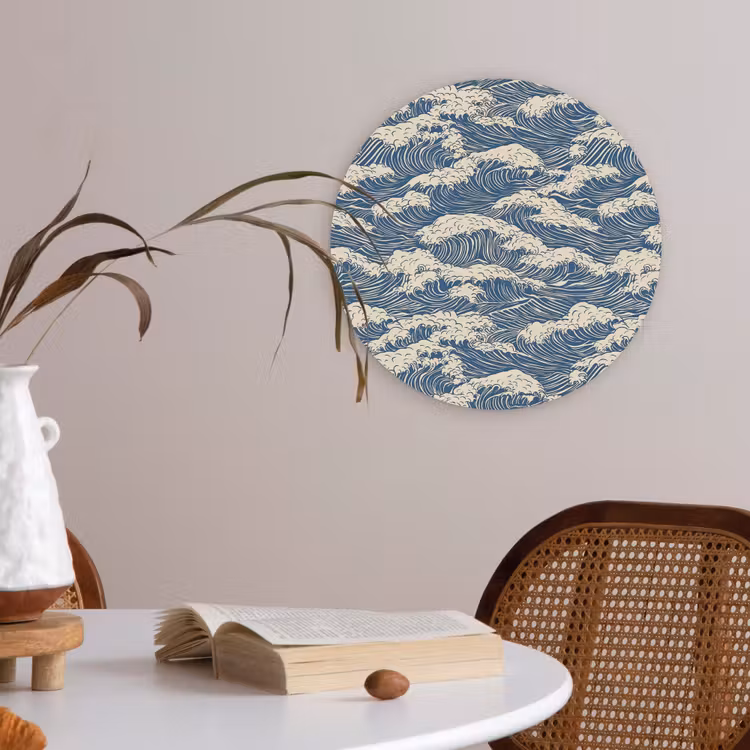 Golven - Klassiek - Blauw Akoestische PET Vilt - Rond klein 838 -sfeer3