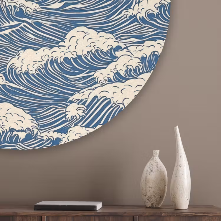 Golven - Klassiek - Blauw Akoestische PET Vilt - Rond klein 838 -sfeer5_closeup