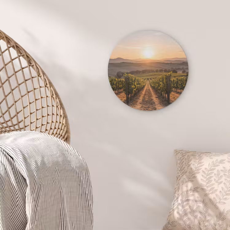 Wijngaard - Zonsondergang - Landschap Akoestische PET Vilt - Rond klein -sfeer4