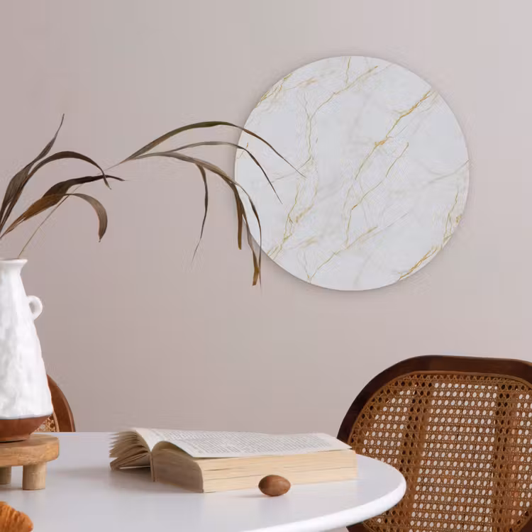 Wit - Marmer - Goud - Luxueus Akoestische PET Vilt - Rond klein 838 -sfeer3