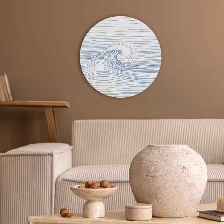 Golf - Brekende - Natuur - Minimalistisch - Blauw Akoestische PET Vilt - Rond klein -sfeer1