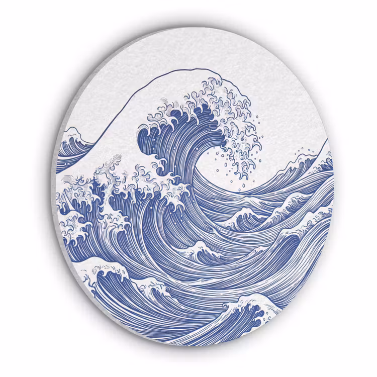 Golf - Japans - Zee - Illustratie - Blauw Akoestische PET Vilt - Rond klein -3d