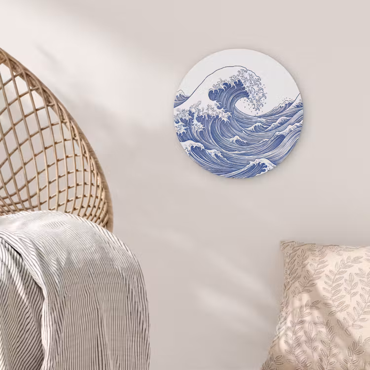 Golf - Japans - Zee - Illustratie - Blauw Akoestische PET Vilt - Rond klein -sfeer4