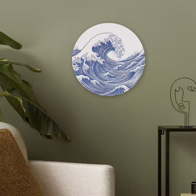 Golf - Japans - Zee - Illustratie - Blauw Akoestische PET Vilt - Rond klein -sfeer2