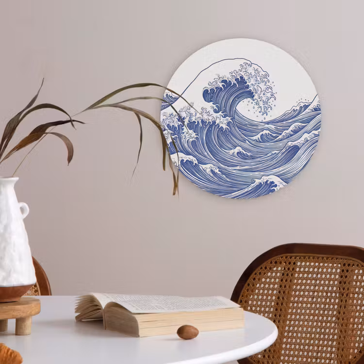 Golf - Japans - Zee - Illustratie - Blauw Akoestische PET Vilt - Rond klein -sfeer3