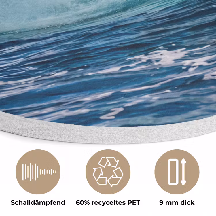 Golf - Oceaan - Water - Dynamisch - Blauw Akoestische PET Vilt - Rond klein -closeup_DE