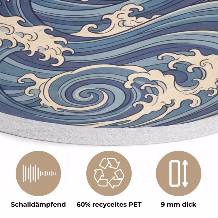 Golven - Zee - Natuur - Abstract - Blauw Akoestische PET Vilt - Rond klein -closeup_DE