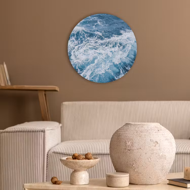 Golven - Oceaan - Blauw Akoestische PET Vilt - Rond klein -sfeer1