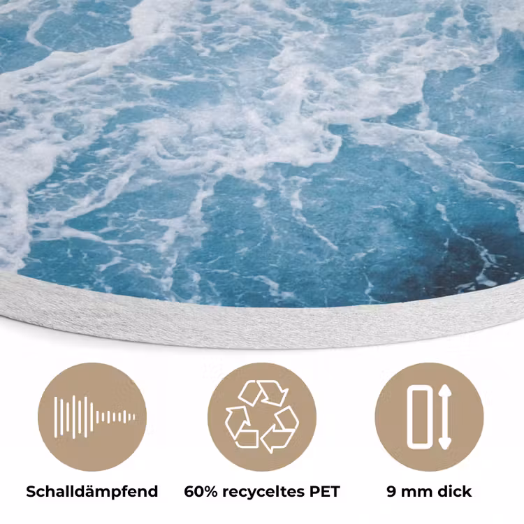 Golven - Oceaan - Blauw Akoestische PET Vilt - Rond klein -closeup_DE