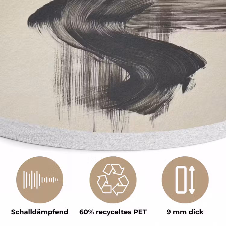 Golven - Penseelstreken - Beige - Minimalistisch Akoestische PET Vilt - Rond klein -closeup_DE