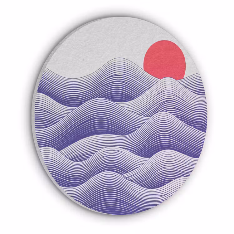 Golven - Zon - Natuur - Abstract - Rood Akoestische PET Vilt - Rond klein -3d