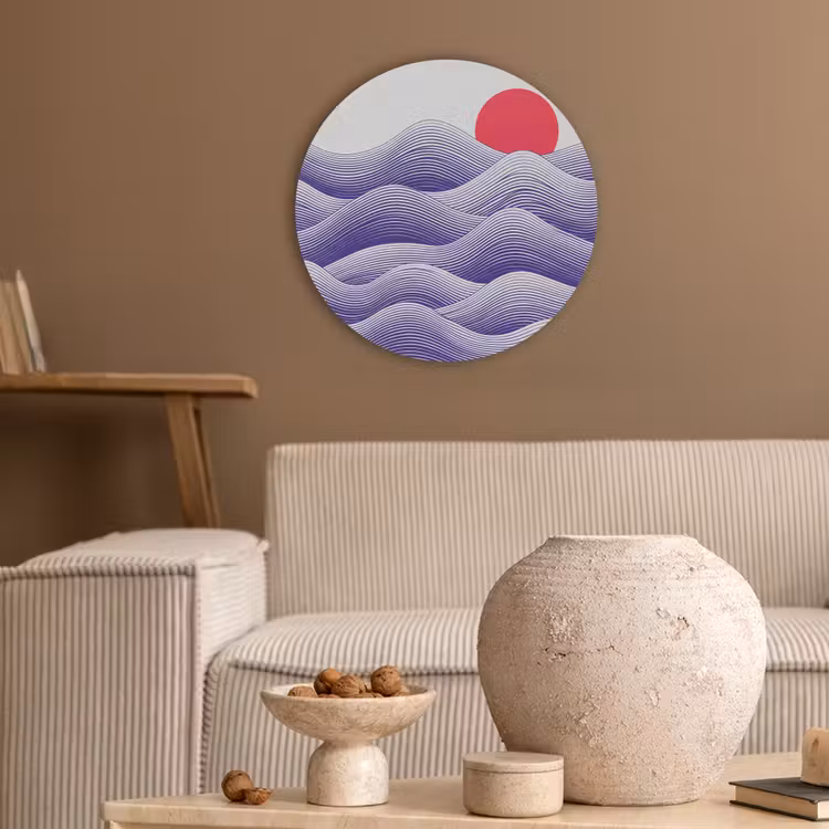 Golven - Zon - Natuur - Abstract - Rood Akoestische PET Vilt - Rond klein -sfeer1