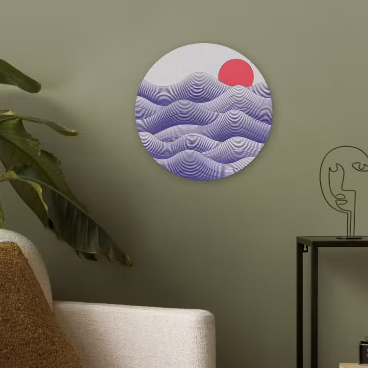 Golven - Zon - Natuur - Abstract - Rood Akoestische PET Vilt - Rond klein -sfeer2