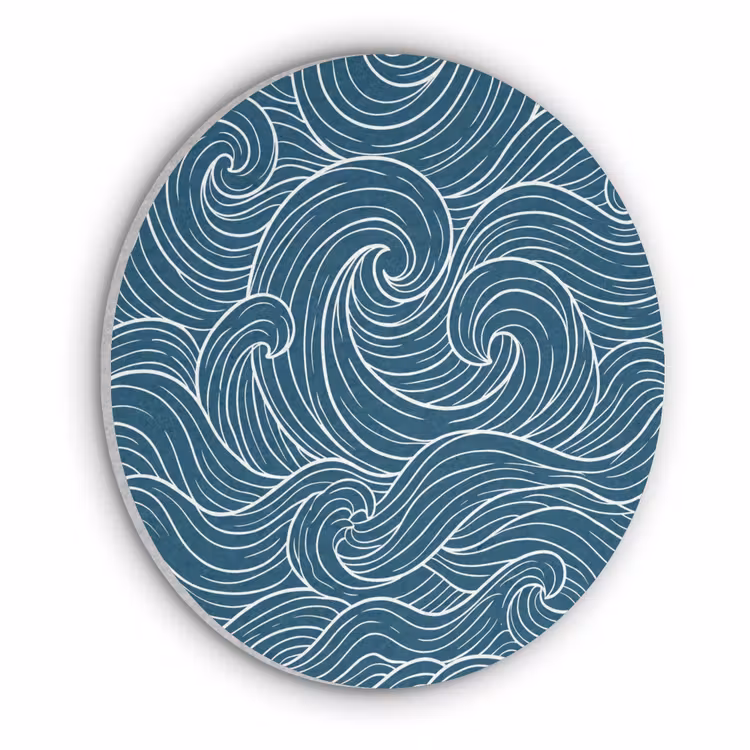 Golven - Spiraal - Water - Abstract - Blauw Akoestische PET Vilt - Rond klein -3d