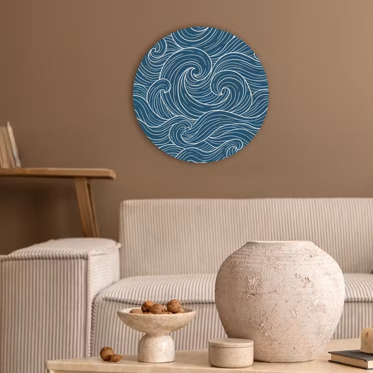 Golven - Spiraal - Water - Abstract - Blauw Akoestische PET Vilt - Rond klein -sfeer1