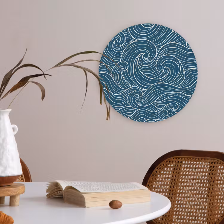 Golven - Spiraal - Water - Abstract - Blauw Akoestische PET Vilt - Rond klein -sfeer3