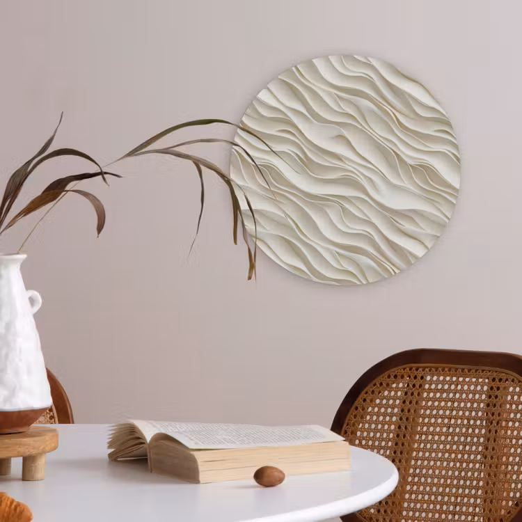 Golven - Wit - Minimalistisch Akoestische PET Vilt - Rond klein 838 -sfeer3
