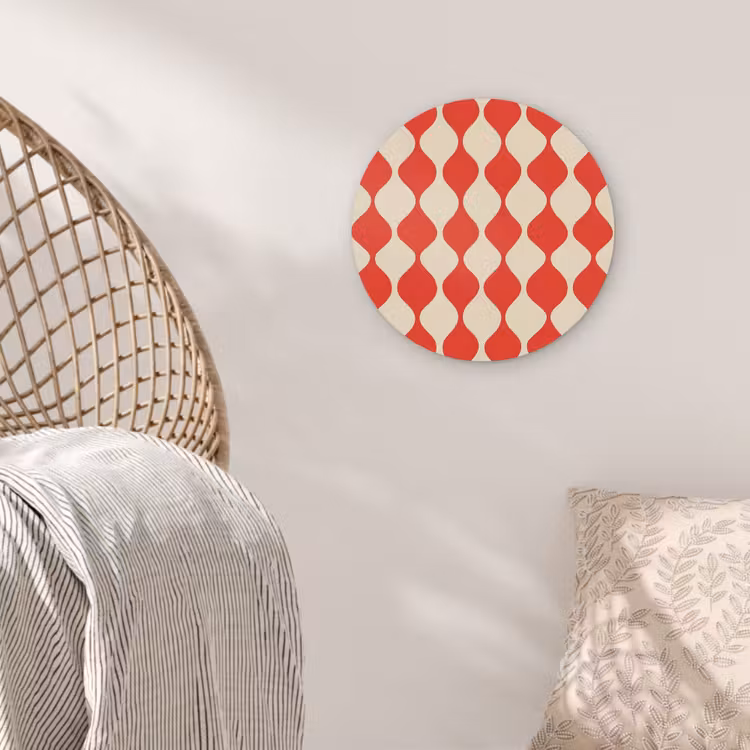 Golvend patroon - Retro - Rood - Beige Akoestische PET Vilt - Rond klein 838 -sfeer4