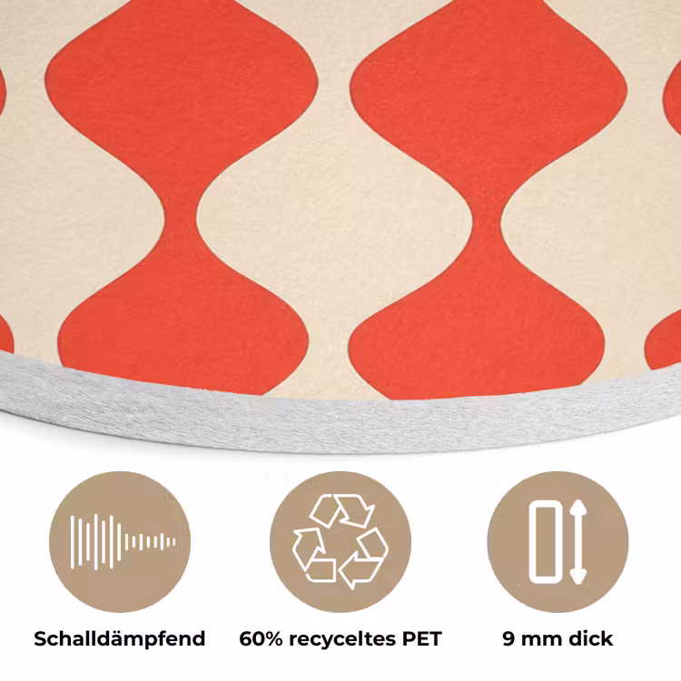 Golvend patroon - Retro - Rood - Beige Akoestische PET Vilt - Rond klein 838 -closeup_DE