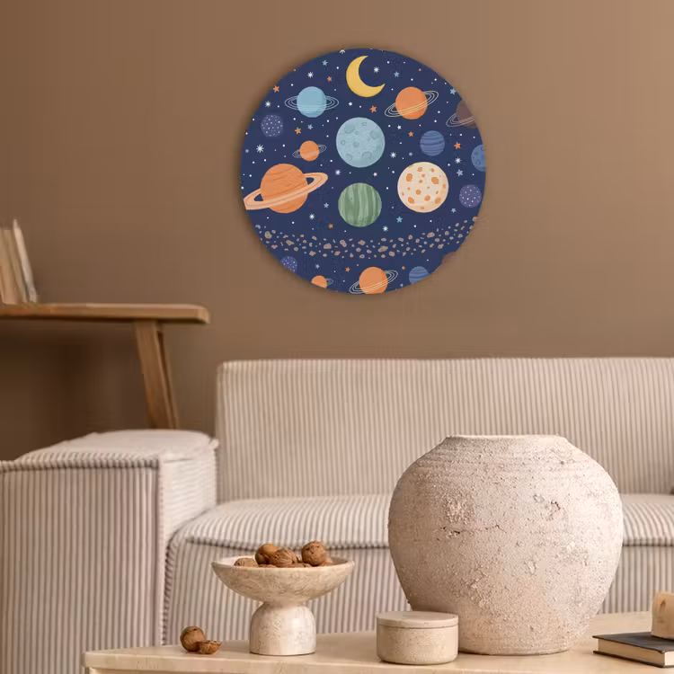 Ruimte - Planeten - Kleurrijk Akoestische PET Vilt - Rond klein -sfeer1