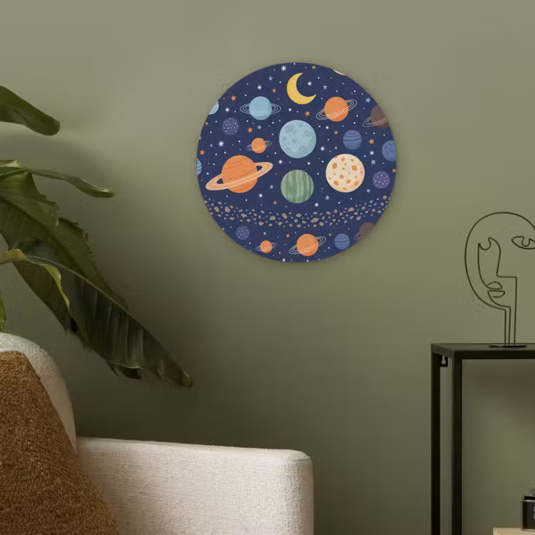 Ruimte - Planeten - Kleurrijk Akoestische PET Vilt - Rond klein -sfeer2