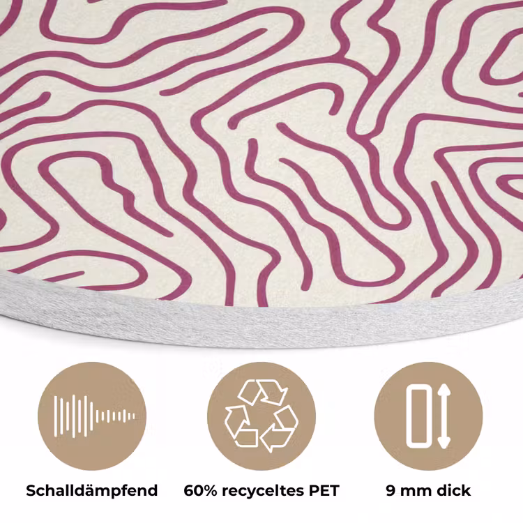 Kronkelende lijn - Magenta - Crème Akoestische PET Vilt - Rond klein 838 -closeup_DE