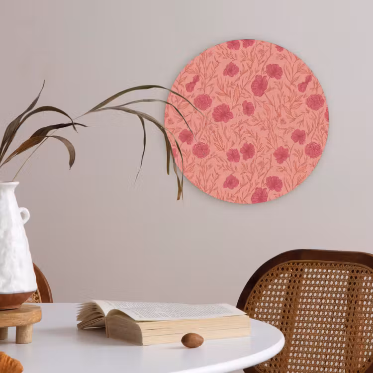 Weidebloemen - Romantisch - Roze Akoestische PET Vilt - Rond klein 838 -sfeer3