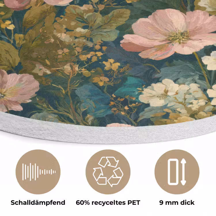 Wilde bloemen - Botanisch - Patroon - Roze - Romantisch Akoestische PET Vilt - Rond klein 838 -closeup_DE
